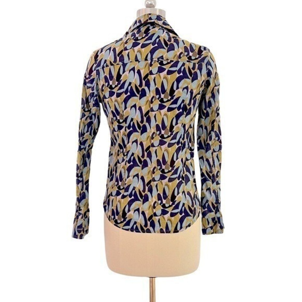 JNBY Abstract Geometric Print 100% Cotton Button Up Shirt Blue Tan Size S - Picture 5 of 11